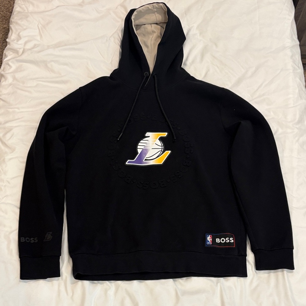 BOSS Black Hoodie with Purple and Yellow Logo